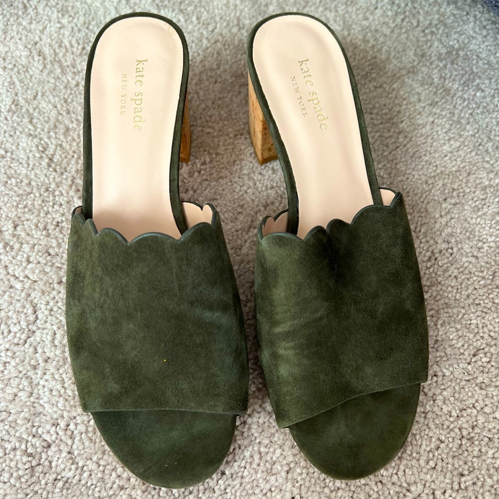 Kate Spade Blythe Scalloped Mule Sandles Green Size 8.5 NWOB